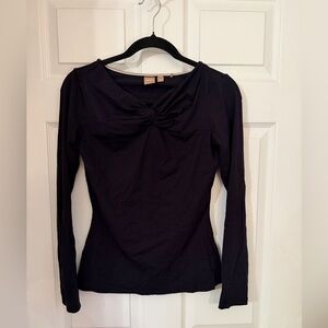 Boss Elegant Black Long Sleeve Top with twist knot front